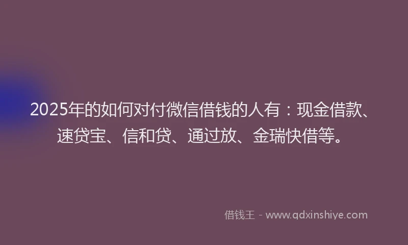 2025年的如何对付微信借钱的人有：现金借款、速贷宝、信和贷、通过放、金瑞快借等。