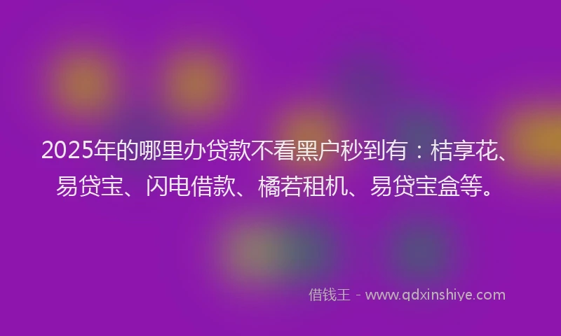 2025年的哪里办贷款不看黑户秒到有：桔享花、易贷宝、闪电借款、橘若租机、易贷宝盒等。