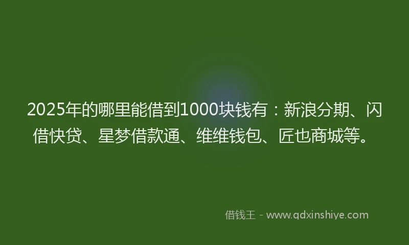 2025年的哪里能借到1000块钱有：新浪分期、闪借快贷、星梦借款通、维维钱包、匠也商城等。