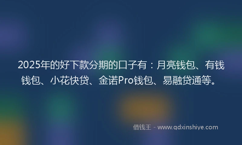 2025年的好下款分期的口子有：月亮钱包、有钱钱包、小花快贷、金诺Pro钱包、易融贷通等。