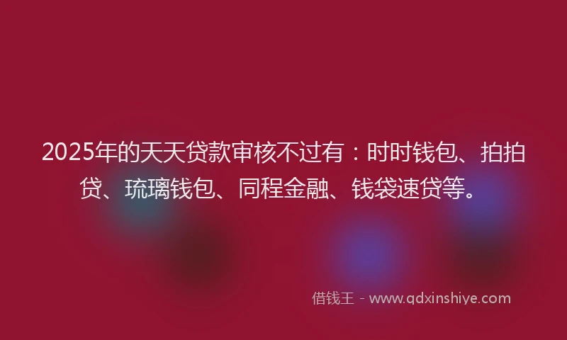 2025年的天天贷款审核不过有：时时钱包、拍拍贷、琉璃钱包、同程金融、钱袋速贷等。