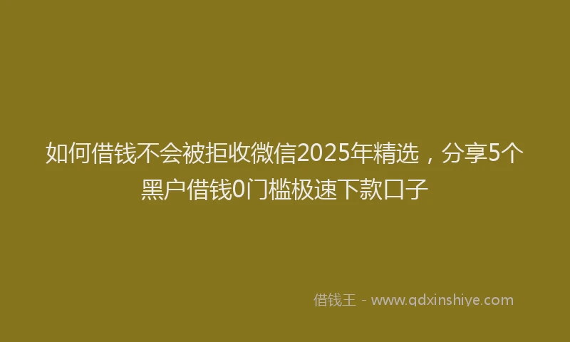 如何借钱不会被拒收微信2025年精选，分享5个黑户借钱0门槛极速下款口子