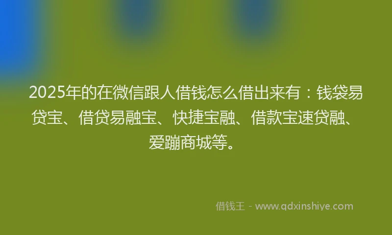 2025年的在微信跟人借钱怎么借出来有：钱袋易贷宝、借贷易融宝、快捷宝融、借款宝速贷融、爱蹦商城等。