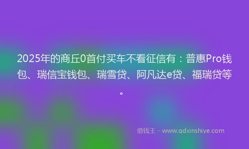 2025年的商丘0首付买车不看征信有：普惠Pro钱包、瑞信宝钱包、瑞雪贷、阿凡达e贷、福瑞贷等。