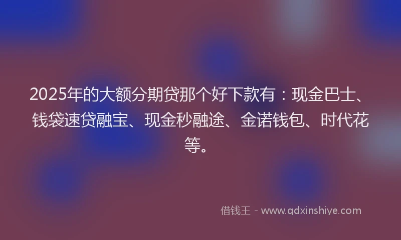 2025年的大额分期贷那个好下款有：现金巴士、钱袋速贷融宝、现金秒融途、金诺钱包、时代花等。