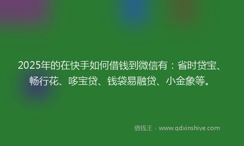 2025年的在快手如何借钱到微信有：省时贷宝、畅行花、哆宝贷、钱袋易融贷、小金象等。