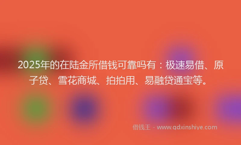 2025年的在陆金所借钱可靠吗有：极速易借、原子贷、雪花商城、拍拍用、易融贷通宝等。