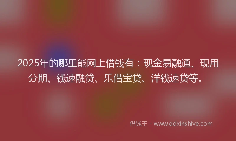 2025年的哪里能网上借钱有：现金易融通、现用分期、钱速融贷、乐借宝贷、洋钱速贷等。