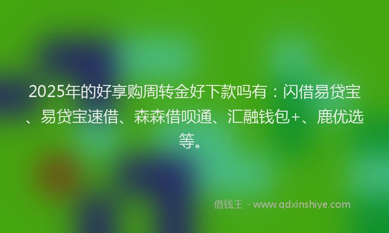 2025年的好享购周转金好下款吗有：闪借易贷宝、易贷宝速借、森森借呗通、汇融钱包+、鹿优选等。