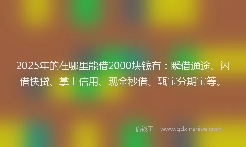 2025年的在哪里能借2000块钱有：瞬借通途、闪借快贷、掌上信用、现金秒借、甄宝分期宝等。