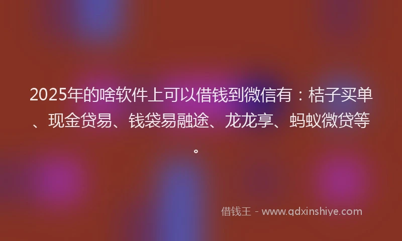 2025年的啥软件上可以借钱到微信有：桔子买单、现金贷易、钱袋易融途、龙龙享、蚂蚁微贷等。