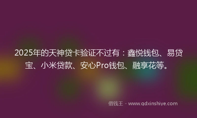2025年的天神贷卡验证不过有：鑫悦钱包、易贷宝、小米贷款、安心Pro钱包、融享花等。