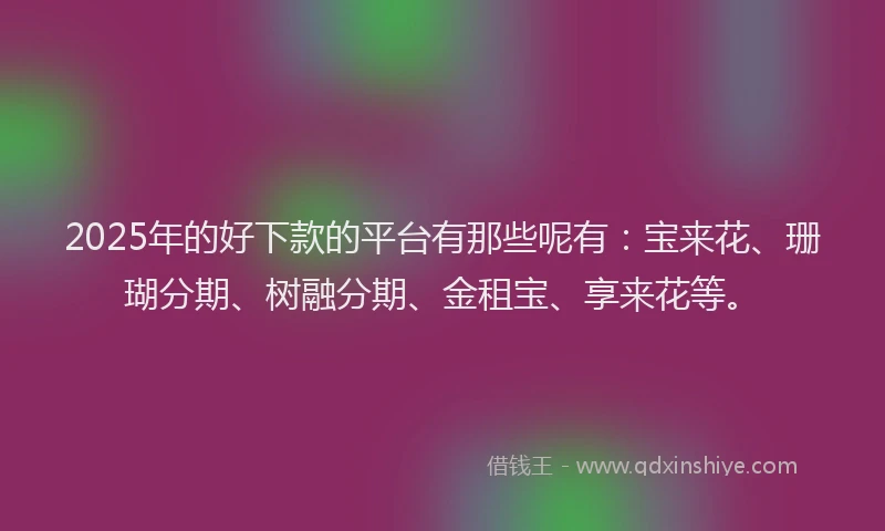 2025年的好下款的平台有那些呢有：宝来花、珊瑚分期、树融分期、金租宝、享来花等。