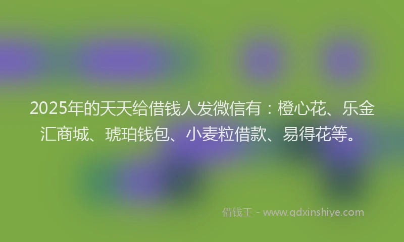 2025年的天天给借钱人发微信有：橙心花、乐金汇商城、琥珀钱包、小麦粒借款、易得花等。