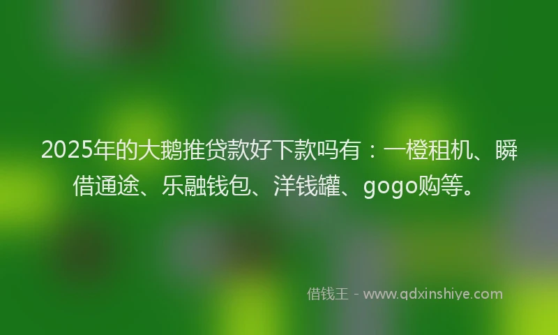 2025年的大鹅推贷款好下款吗有：一橙租机、瞬借通途、乐融钱包、洋钱罐、gogo购等。