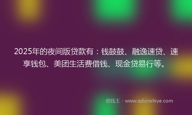 2025年的夜间版贷款有：钱鼓鼓、融逸速贷、速享钱包、美团生活费借钱、现金贷易行等。