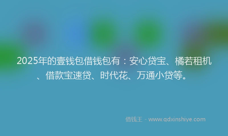 2025年的壹钱包借钱包有：安心贷宝、橘若租机、借款宝速贷、时代花、万通小贷等。