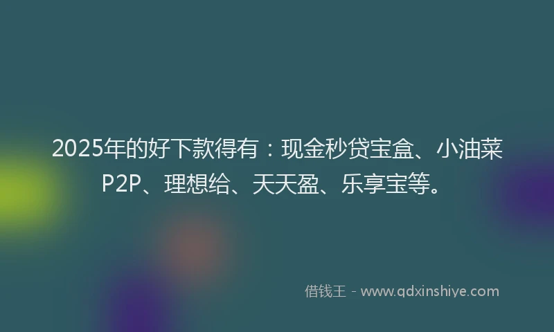 2025年的好下款得有：现金秒贷宝盒、小油菜P2P、理想给、天天盈、乐享宝等。