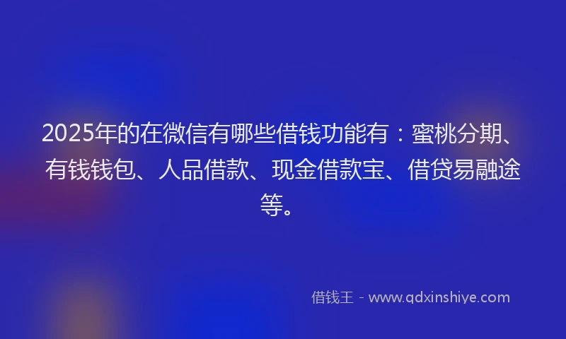 2025年的在微信有哪些借钱功能有：蜜桃分期、有钱钱包、人品借款、现金借款宝、借贷易融途等。