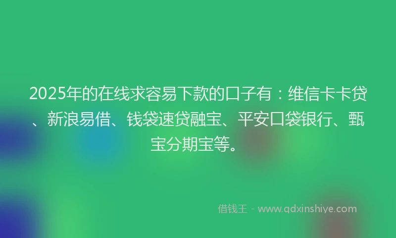 2025年的在线求容易下款的口子有：维信卡卡贷、新浪易借、钱袋速贷融宝、平安口袋银行、甄宝分期宝等。