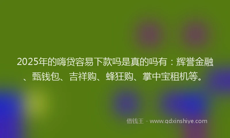 2025年的嗨贷容易下款吗是真的吗有：辉誉金融、甄钱包、吉祥购、蜂狂购、掌中宝租机等。