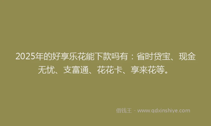 2025年的好享乐花能下款吗有：省时贷宝、现金无忧、支富通、花花卡、享来花等。