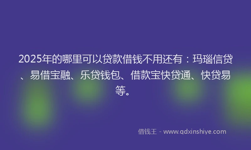 2025年的哪里可以贷款借钱不用还有：玛瑙信贷、易借宝融、乐贷钱包、借款宝快贷通、快贷易等。