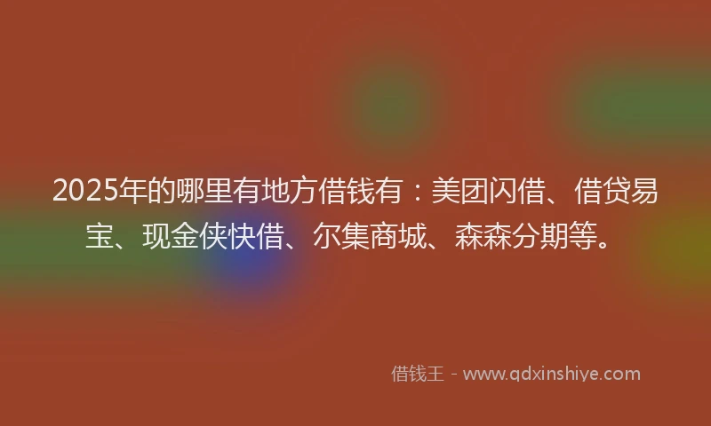 2025年的哪里有地方借钱有：美团闪借、借贷易宝、现金侠快借、尔集商城、森森分期等。