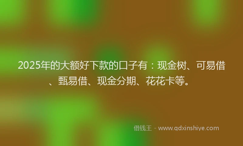 2025年的大额好下款的口子有：现金树、可易借、甄易借、现金分期、花花卡等。