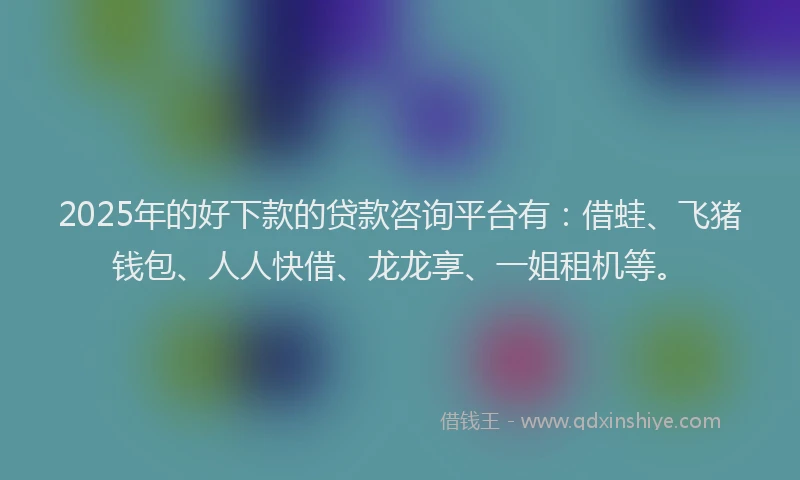 2025年的好下款的贷款咨询平台有：借蛙、飞猪钱包、人人快借、龙龙享、一姐租机等。
