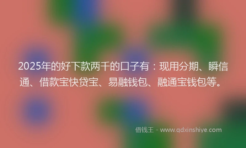 2025年的好下款两千的口子有：现用分期、瞬信通、借款宝快贷宝、易融钱包、融通宝钱包等。