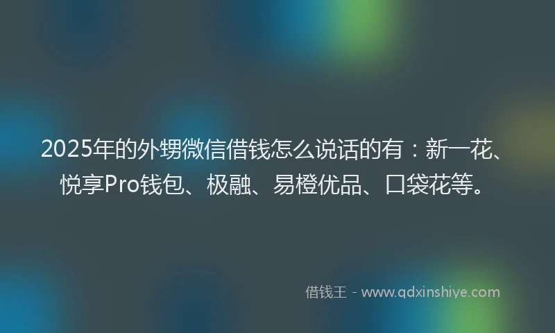 2025年的外甥微信借钱怎么说话的有：新一花、悦享Pro钱包、极融、易橙优品、口袋花等。