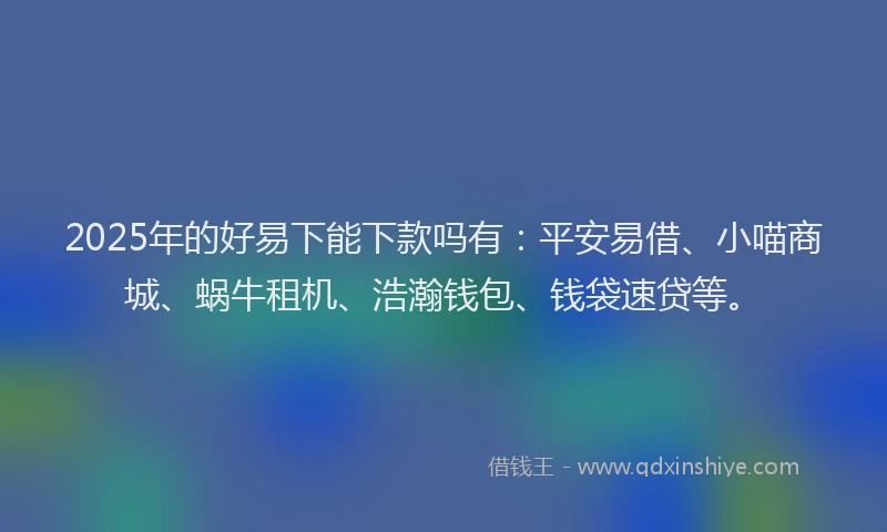 2025年的好易下能下款吗有：平安易借、小喵商城、蜗牛租机、浩瀚钱包、钱袋速贷等。