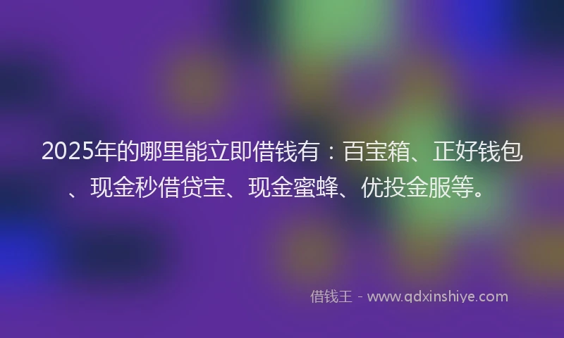 2025年的哪里能立即借钱有：百宝箱、正好钱包、现金秒借贷宝、现金蜜蜂、优投金服等。