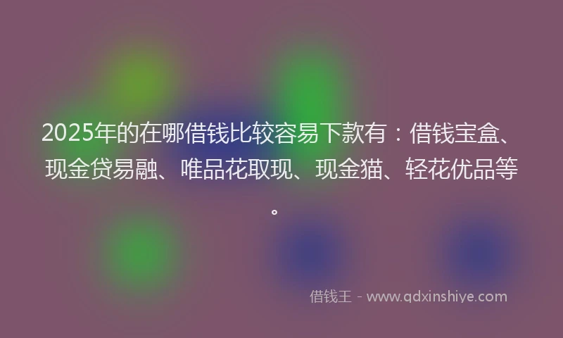 2025年的在哪借钱比较容易下款有：借钱宝盒、现金贷易融、唯品花取现、现金猫、轻花优品等。