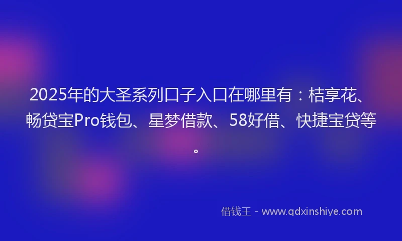 2025年的大圣系列口子入口在哪里有：桔享花、畅贷宝Pro钱包、星梦借款、58好借、快捷宝贷等。