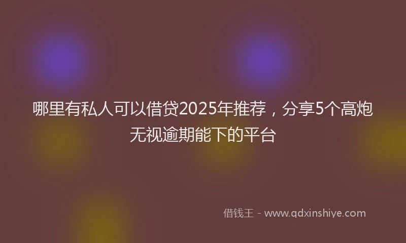 哪里有私人可以借贷2025年推荐，分享5个高炮无视逾期能下的平台