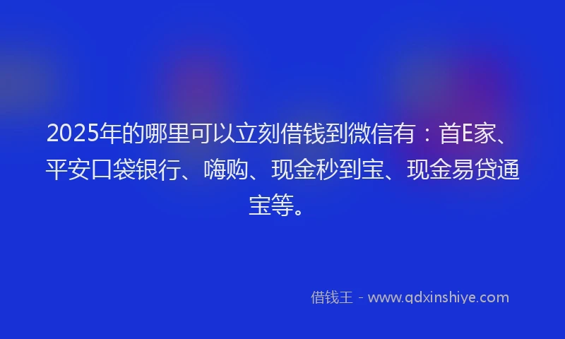 2025年的哪里可以立刻借钱到微信有：首E家、平安口袋银行、嗨购、现金秒到宝、现金易贷通宝等。