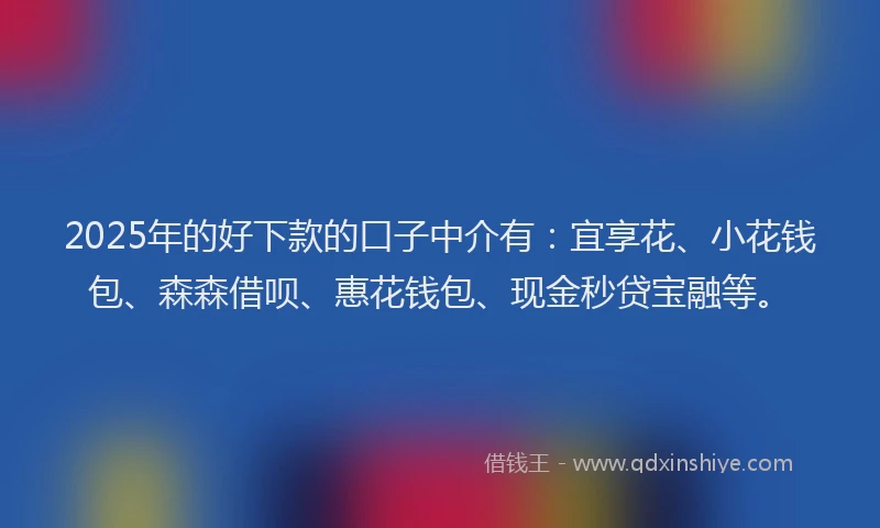 2025年的好下款的口子中介有：宜享花、小花钱包、森森借呗、惠花钱包、现金秒贷宝融等。