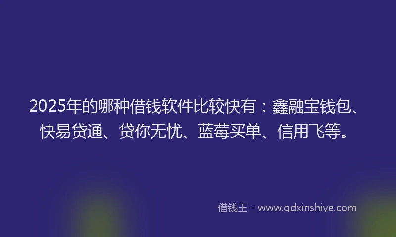 2025年的哪种借钱软件比较快有：鑫融宝钱包、快易贷通、贷你无忧、蓝莓买单、信用飞等。