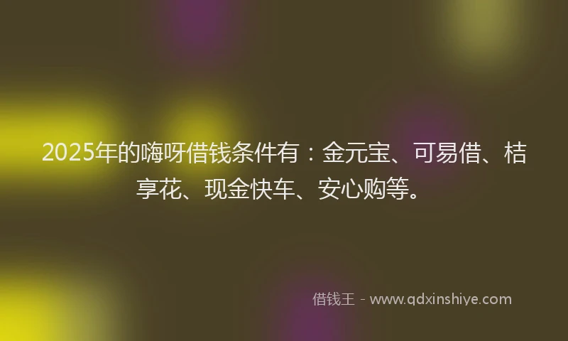 2025年的嗨呀借钱条件有：金元宝、可易借、桔享花、现金快车、安心购等。