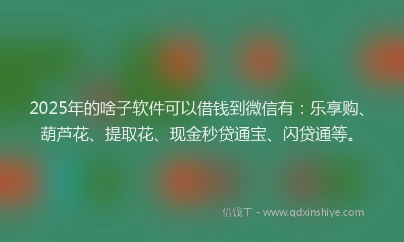 2025年的啥子软件可以借钱到微信有：乐享购、葫芦花、提取花、现金秒贷通宝、闪贷通等。