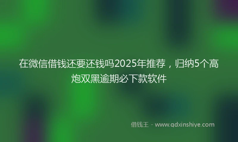 在微信借钱还要还钱吗2025年推荐，归纳5个高炮双黑逾期必下款软件