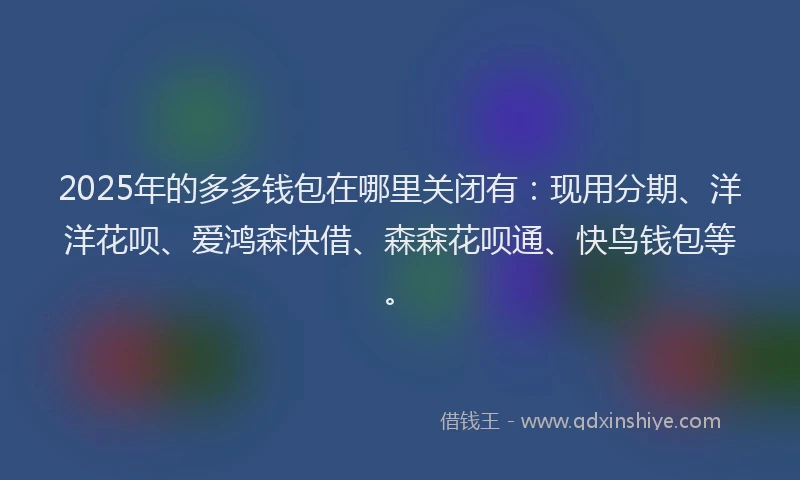 2025年的多多钱包在哪里关闭有：现用分期、洋洋花呗、爱鸿森快借、森森花呗通、快鸟钱包等。