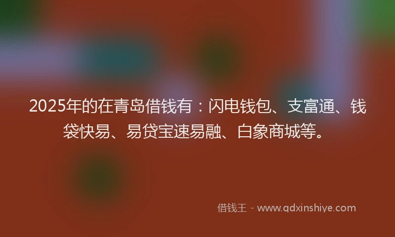 2025年的在青岛借钱有：闪电钱包、支富通、钱袋快易、易贷宝速易融、白象商城等。