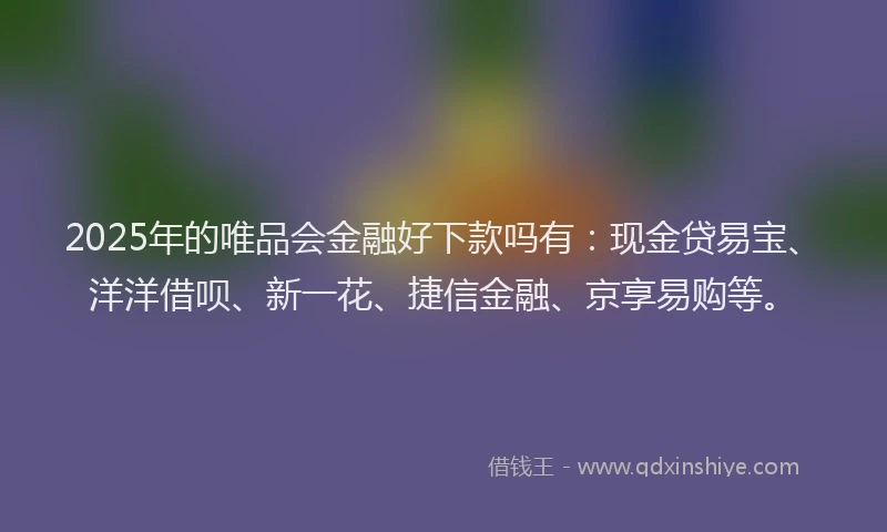 2025年的唯品会金融好下款吗有：现金贷易宝、洋洋借呗、新一花、捷信金融、京享易购等。