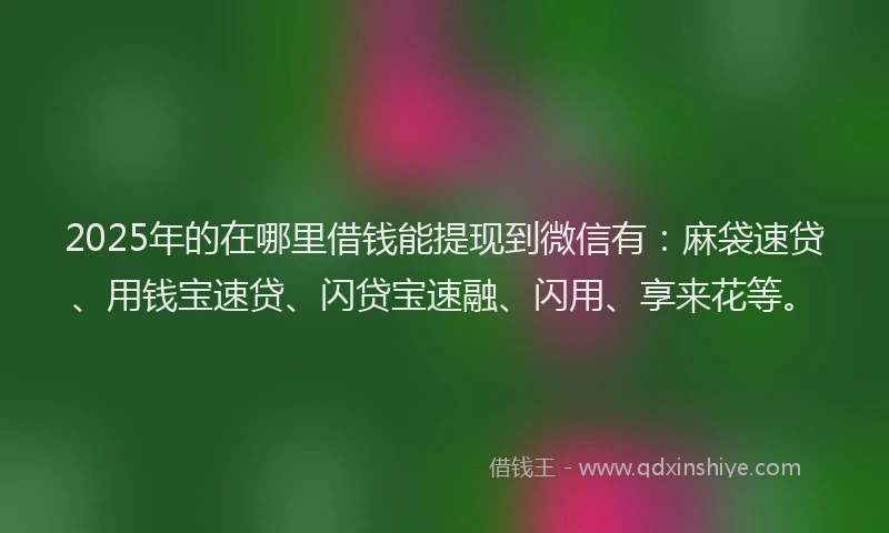 2025年的在哪里借钱能提现到微信有：麻袋速贷、用钱宝速贷、闪贷宝速融、闪用、享来花等。