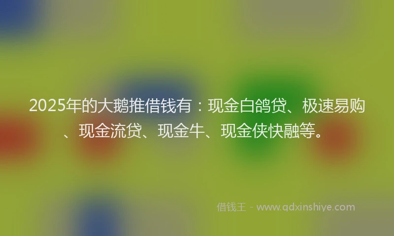 2025年的大鹅推借钱有：现金白鸽贷、极速易购、现金流贷、现金牛、现金侠快融等。
