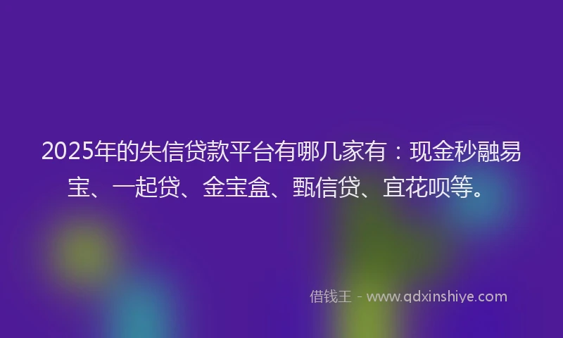 2025年的失信贷款平台有哪几家有：现金秒融易宝、一起贷、金宝盒、甄信贷、宜花呗等。