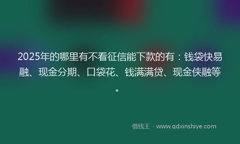 2025年的哪里有不看征信能下款的有：钱袋快易融、现金分期、口袋花、钱满满贷、现金侠融等。